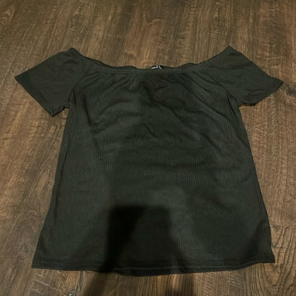 rue 21 black ribbed off the shoulder top, black, size small
